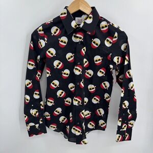 North‎ Pole Trading Co Shirt Boys L Black Happy Santa Long Sleeve Christmas